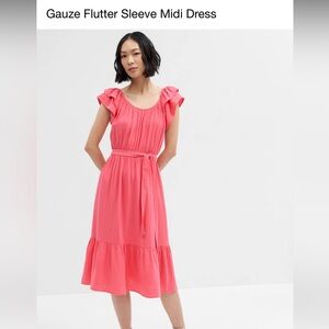 NWT GAP Coral Flutter Sleeve Midi Dress